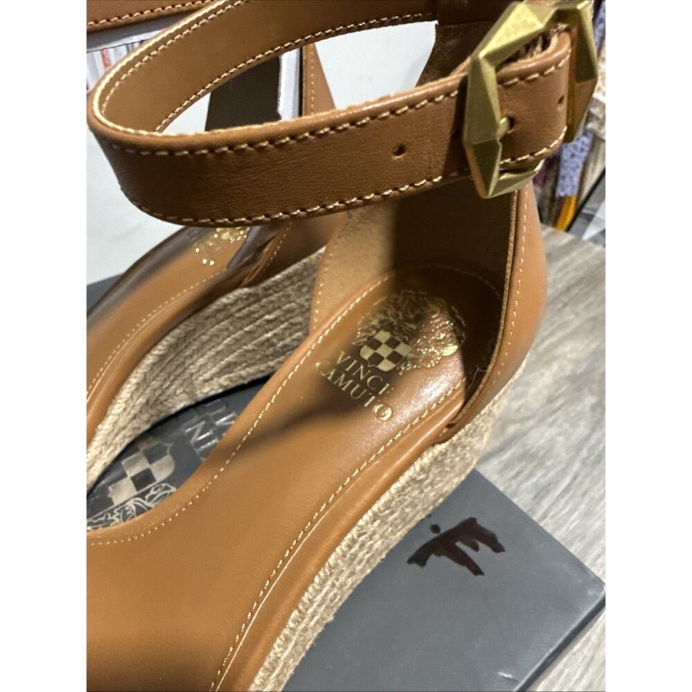 Vince Camuto Frilin Golden Walnut Leather Espadrille Wedge Sandals Womens 7 M - Picture 4 of 12
